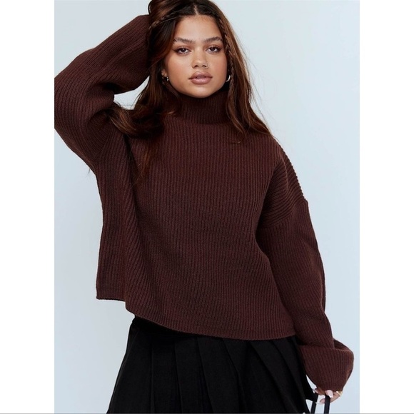PRINCESS POLLY Ivy Sweater Brown - Picture 1 of 3